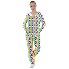 Retro Rainbow Gradient Peace Symbol Women s Tracksuit by Pakrebo