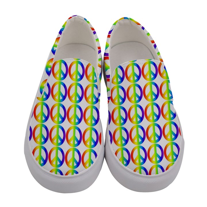 Retro Rainbow Gradient Peace Symbol Women s Canvas Slip Ons