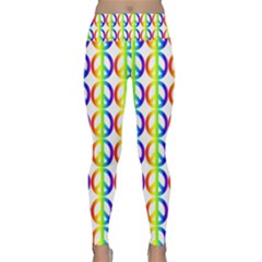 Retro Rainbow Gradient Peace Symbol Lightweight Velour Classic Yoga Leggings by Pakrebo