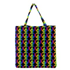 Retro Rainbow Gradient Peace Symbol Grocery Tote Bag by Pakrebo