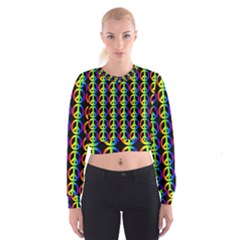 Retro Rainbow Gradient Peace Symbol Cropped Sweatshirt by Pakrebo