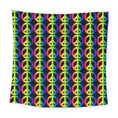 Retro Rainbow Gradient Peace Symbol Square Tapestry (large) by Pakrebo