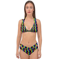 Retro Rainbow Gradient Peace Symbol Double Strap Halter Bikini Set by Pakrebo