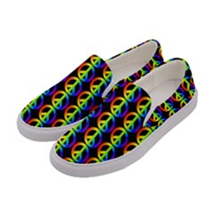 Retro Rainbow Gradient Peace Symbol Women s Canvas Slip Ons by Pakrebo