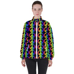 Retro Rainbow Gradient Peace Symbol Women s High Neck Windbreaker by Pakrebo