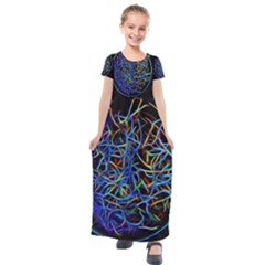 Neon Background Light Design Kids  Short Sleeve Maxi Dress