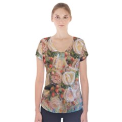 Ackground Flowers Colorful Short Sleeve Front Detail Top by Pakrebo