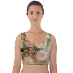 Ackground Flowers Colorful Velvet Crop Top by Pakrebo