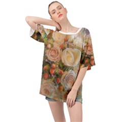 Ackground Flowers Colorful Oversized Chiffon Top