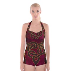 Celtic Spiritual Pattern Art Boyleg Halter Swimsuit  by Pakrebo