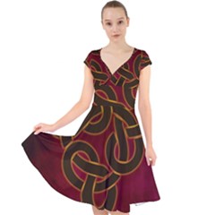 Celtic Spiritual Pattern Art Cap Sleeve Front Wrap Midi Dress by Pakrebo