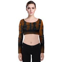 Skyline Future Graphic Sketchbook Velvet Long Sleeve Crop Top by Pakrebo