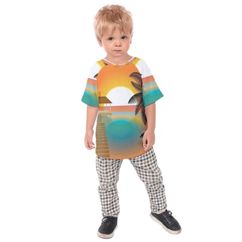 Sunset Beach Beach Palm Ocean Kids  Raglan Tee by Pakrebo