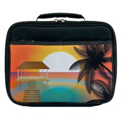 Sunset Beach Beach Palm Ocean Lunch Bag by Pakrebo