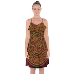 Celtic Spiritual Pattern Art Ruffle Detail Chiffon Dress