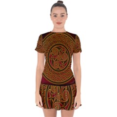 Celtic Spiritual Pattern Art Drop Hem Mini Chiffon Dress by Pakrebo