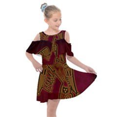 Celtic Spiritual Pattern Art Kids  Shoulder Cutout Chiffon Dress