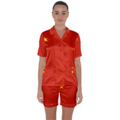China Flag Satin Short Sleeve Pyjamas Set
