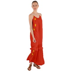 China Flag Cami Maxi Ruffle Chiffon Dress