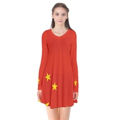 Chinese Flag Flag Of China Long Sleeve V-neck Flare Dress