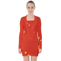 Chinese Flag Flag Of China V-neck Bodycon Long Sleeve Dress