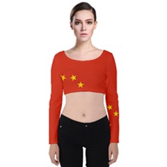 Chinese Flag Flag Of China Velvet Long Sleeve Crop Top