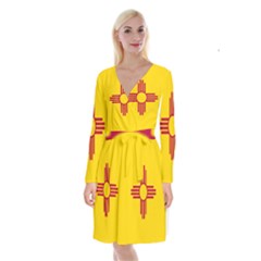 New Mexico Flag Long Sleeve Velvet Front Wrap Dress by FlagGallery