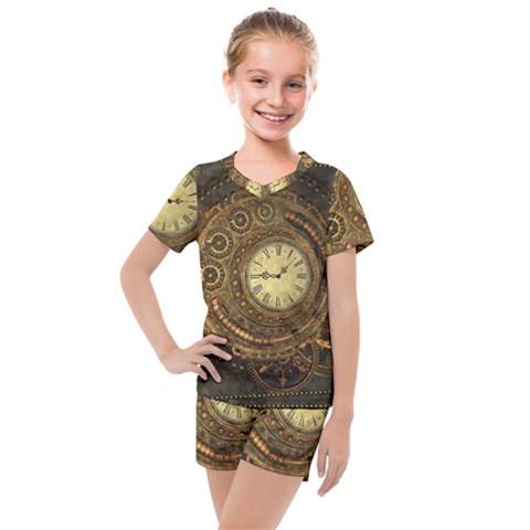 Noble Steampunk Clockwork Kids  Mesh Tee And Shorts Set by FantasyWorld7