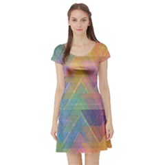 Triangle Pattern Mosaic Shape Short Sleeve Skater Dress