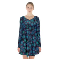 Background Abstract Textile Design Long Sleeve Velvet V-neck Dress