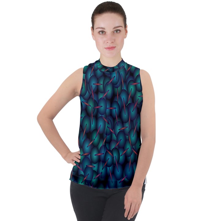 Background Abstract Textile Design Mock Neck Chiffon Sleeveless Top