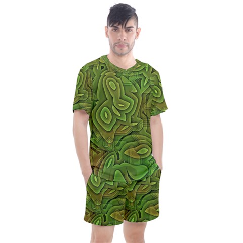 Background Abstract Green Seamless Men s Mesh Tee And Shorts Set by Pakrebo