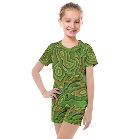 Background Abstract Green Seamless Kids  Mesh Tee And Shorts Set by Pakrebo