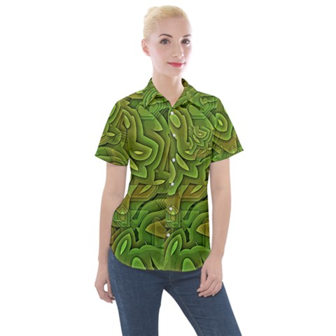 Background Abstract Green Seamless Women s Short Sleeve Pocket Shirt by Pakrebo