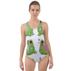 Kawaii Frog Rainy Season Japanese Cut-out Back One Piece Swimsuit by Pakrebo