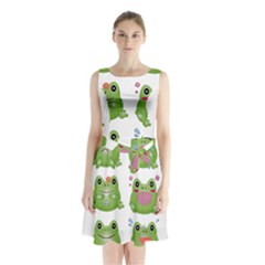 Kawaii Frog Rainy Season Japanese Sleeveless Waist Tie Chiffon Dress by Pakrebo