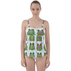 Kawaii Frog Rainy Season Japanese Twist Front Tankini Set by Pakrebo