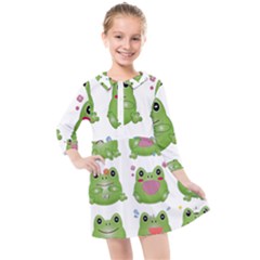 Kawaii Frog Rainy Season Japanese Kids  Quarter Sleeve Shirt Dress by Pakrebo