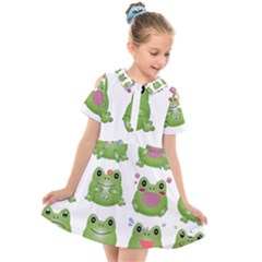 Kawaii Frog Rainy Season Japanese Kids  Short Sleeve Shirt Dress by Pakrebo