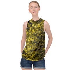 Rich Yellow Digital Abstract High Neck Satin Top by Pakrebo