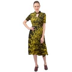 Rich Yellow Digital Abstract Keyhole Neckline Chiffon Dress by Pakrebo