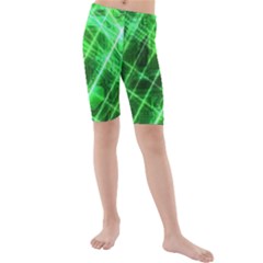 Futuristic Background Laser Green Kids  Mid Length Swim Shorts by Pakrebo