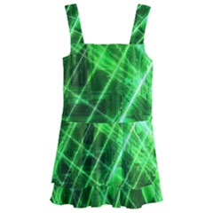 Futuristic Background Laser Green Kids  Layered Skirt Swimsuit by Pakrebo