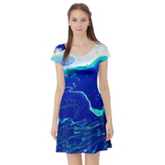 Paint Acrylic Paint Art Painting Blue Short Sleeve Skater Dress