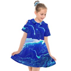 Paint Acrylic Paint Art Painting Blue Kids  Short Sleeve Shirt Dress by Pakrebo