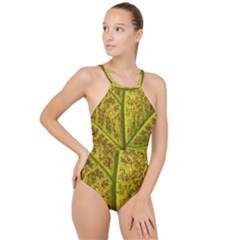 Leaf Structure Texture Background High Neck One Piece Swimsuit