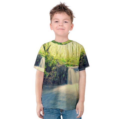 Waterfall River Nature Forest Kids  Cotton Tee by Pakrebo