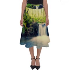 Waterfall River Nature Forest Perfect Length Midi Skirt by Pakrebo