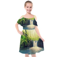 Waterfall River Nature Forest Kids  Cut Out Shoulders Chiffon Dress by Pakrebo