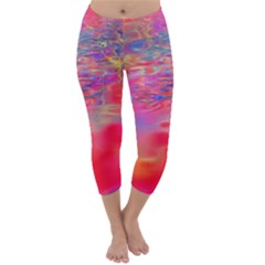 Purple Red Abstract Pool Capri Winter Leggings  by bloomingvinedesign